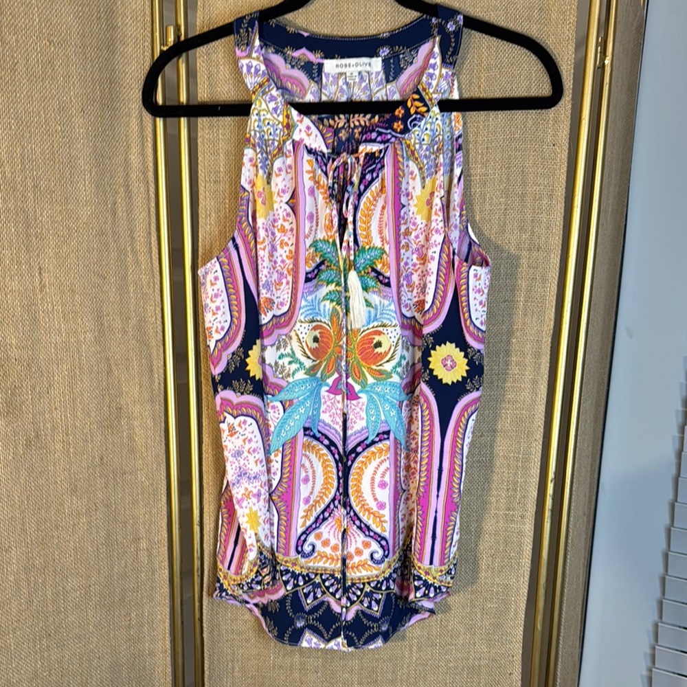 Rose + Olive Women's Multicolor Spring Tunic Sleeveless Top M